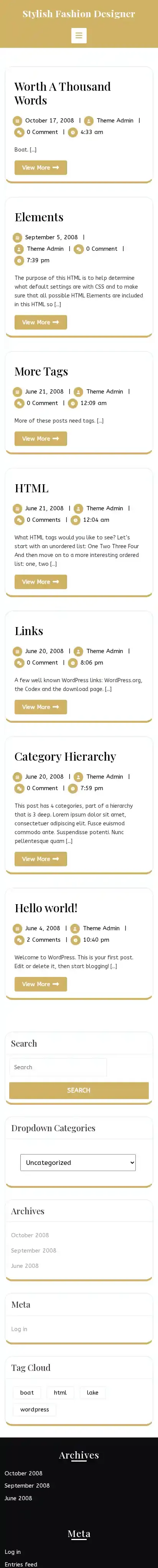 Stylish Fashion Designer home page on mobile