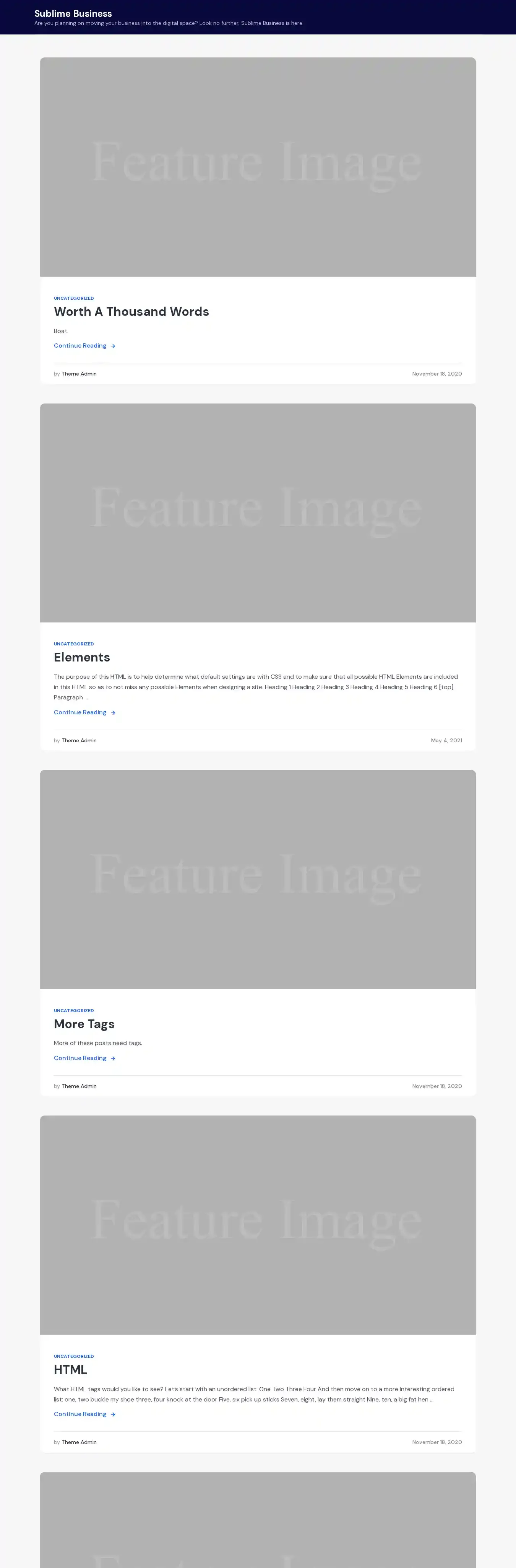 Sublime Business home page on desktop