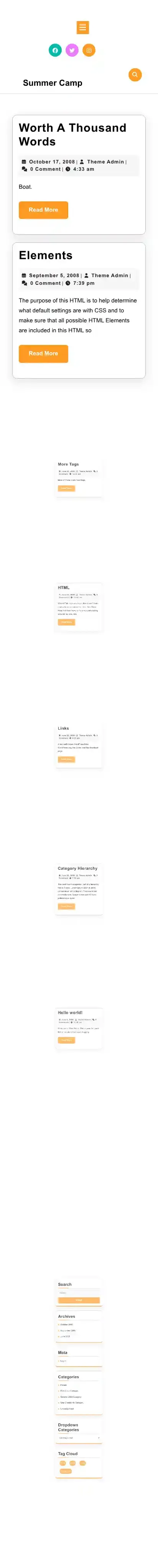 Summer Camp home page on mobile
