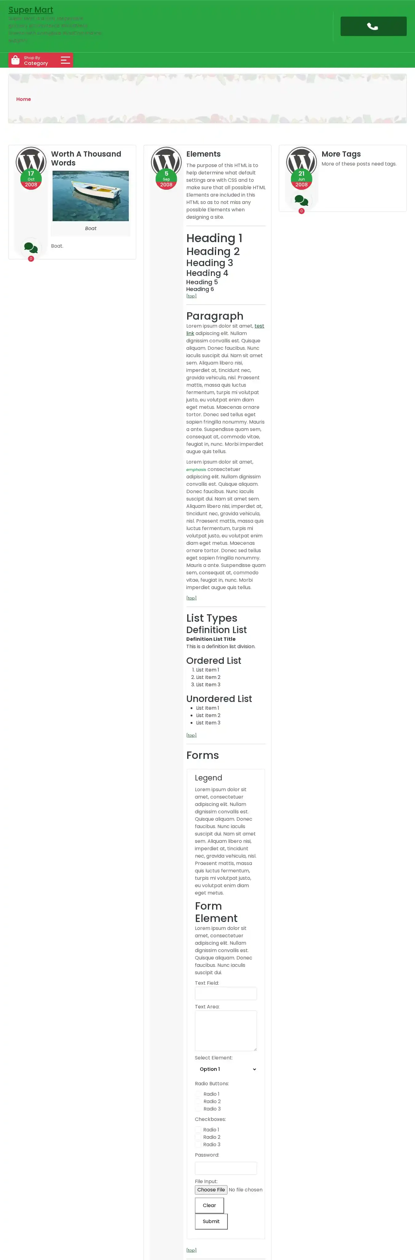Super Mart home page on desktop