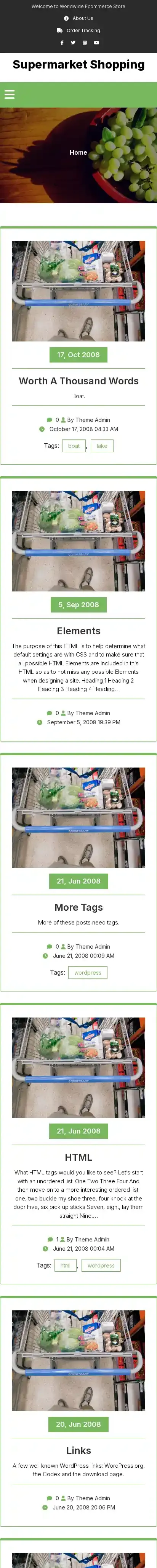 Supermarket Shopping home page on mobile