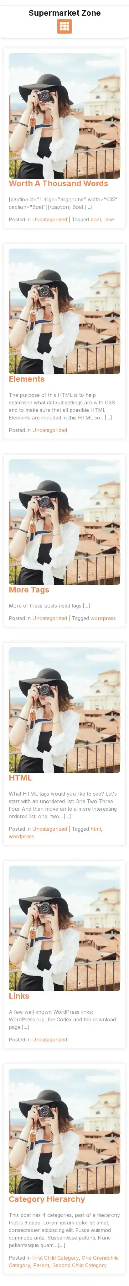 Supermarket Zone home page on mobile