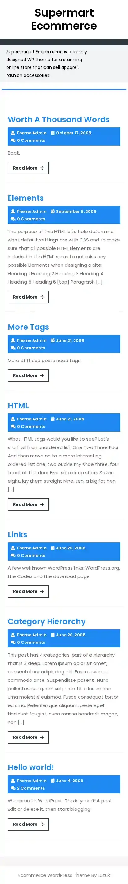Supermart Ecommerce home page on mobile