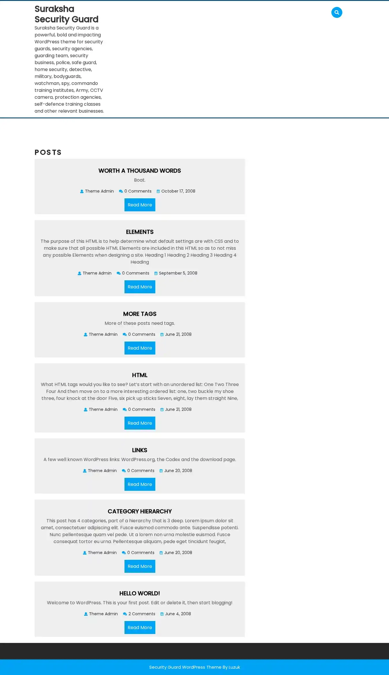 Suraksha Security Guard home page on desktop