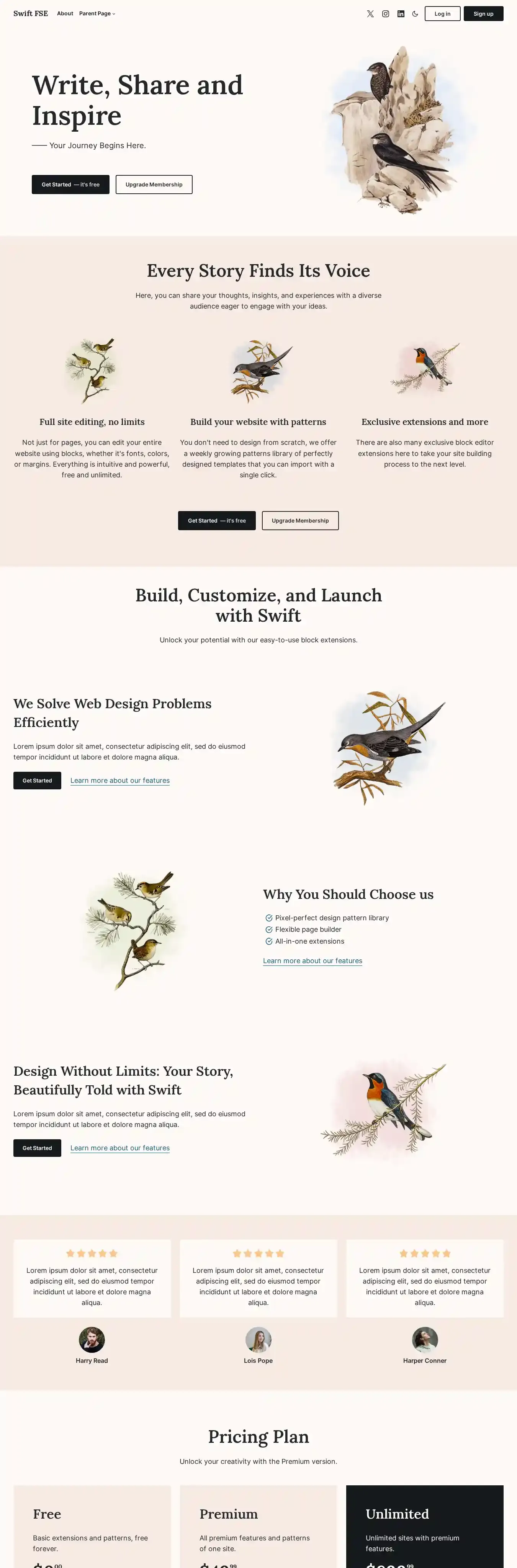 Swift FSE home page on desktop