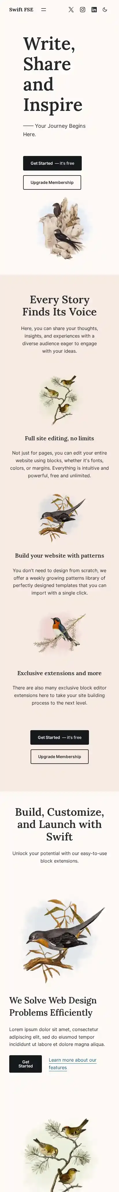 Swift FSE home page on mobile