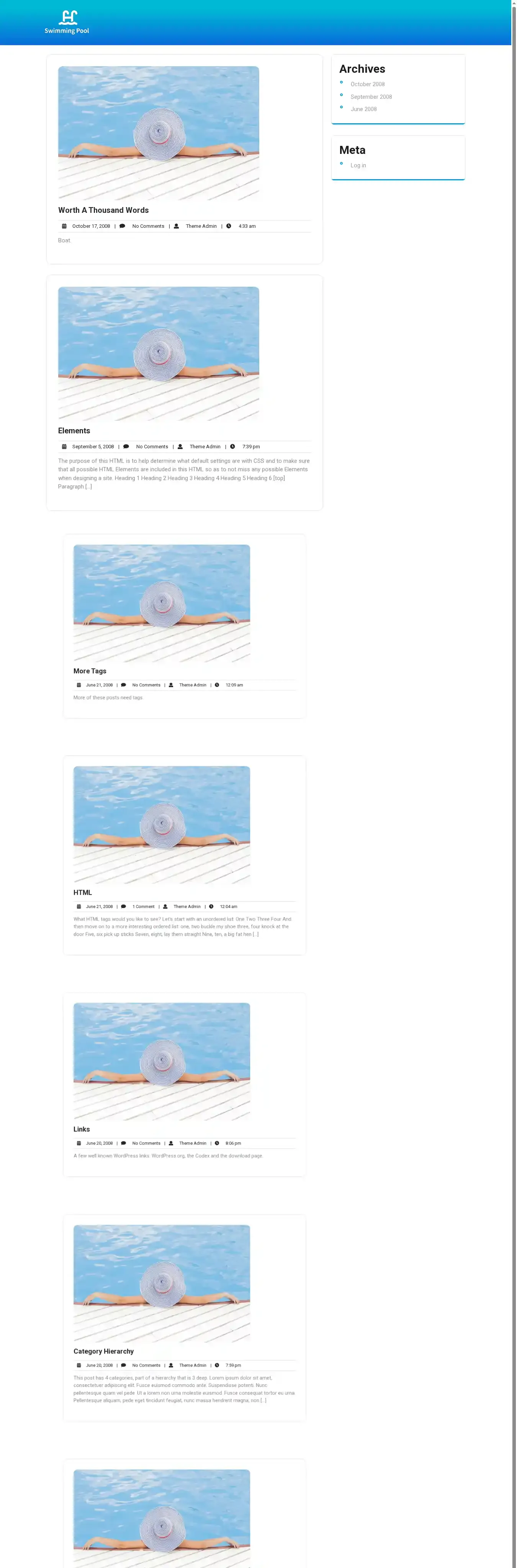 Swimming Pool home page on desktop