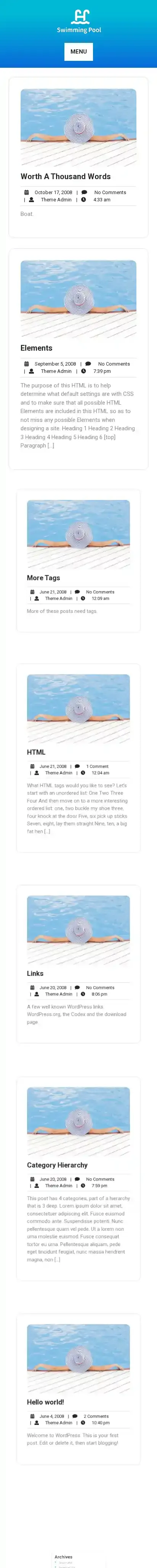 Swimming Pool home page on mobile