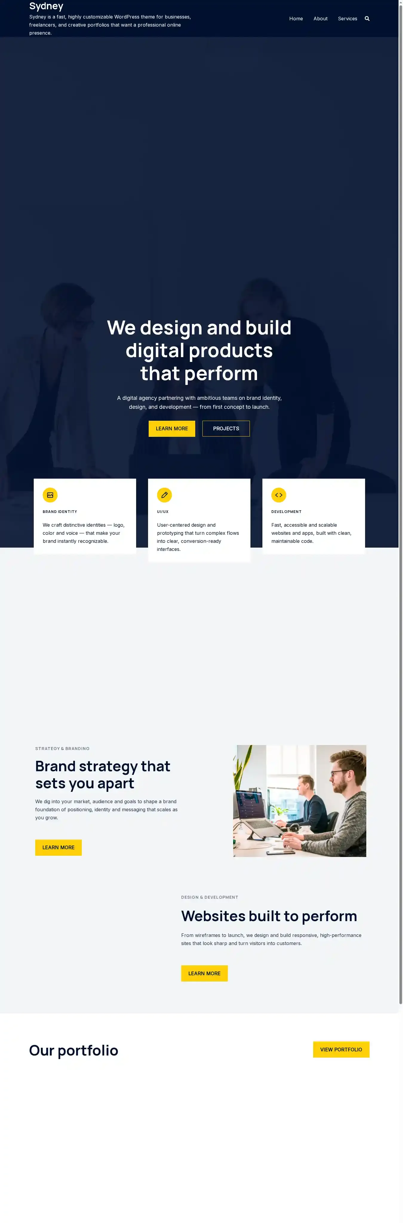 Sydney home page on desktop