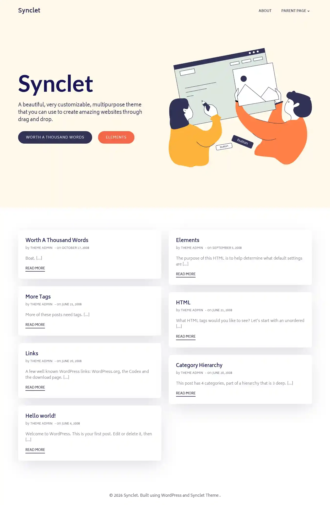 Synclet home page on desktop