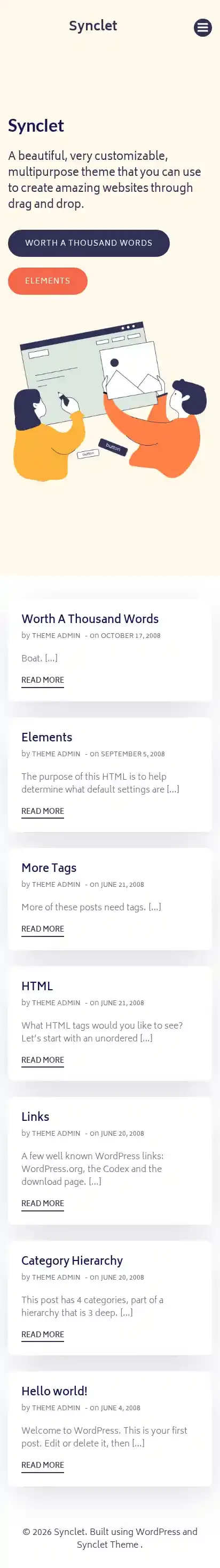 Synclet home page on mobile