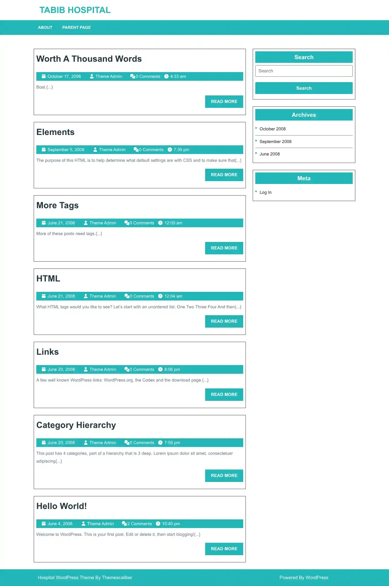 Tabib Hospital home page on desktop