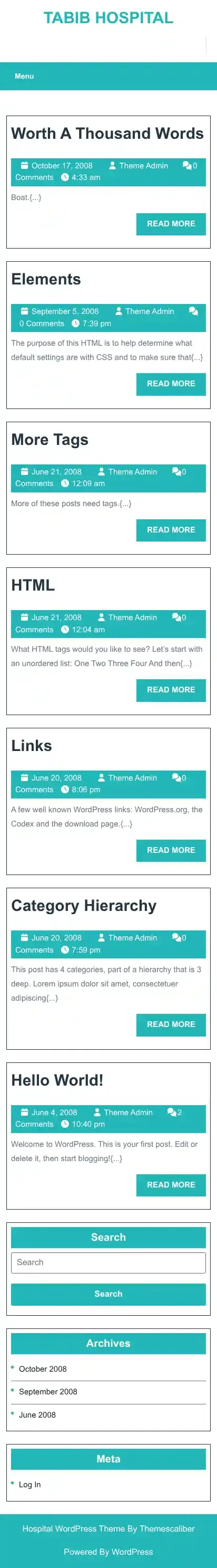 Tabib Hospital home page on mobile
