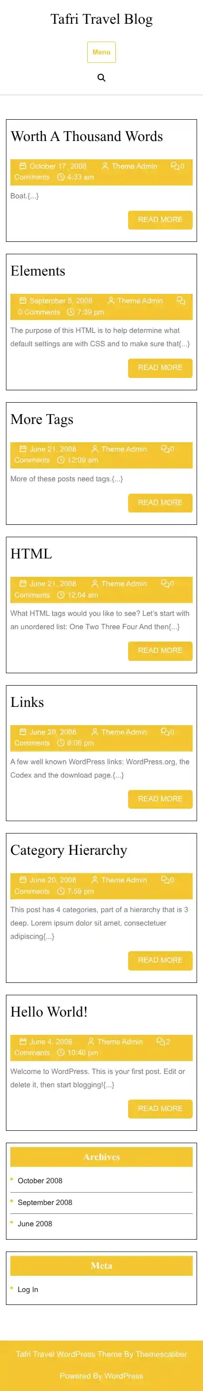 Tafri Travel Blog home page on mobile