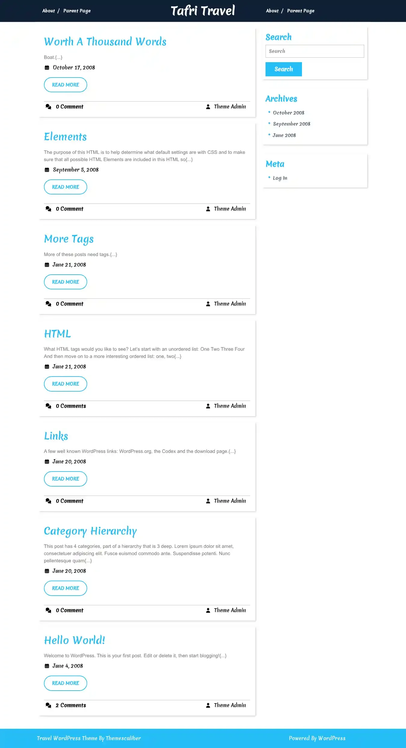 Tafri Travel home page on desktop