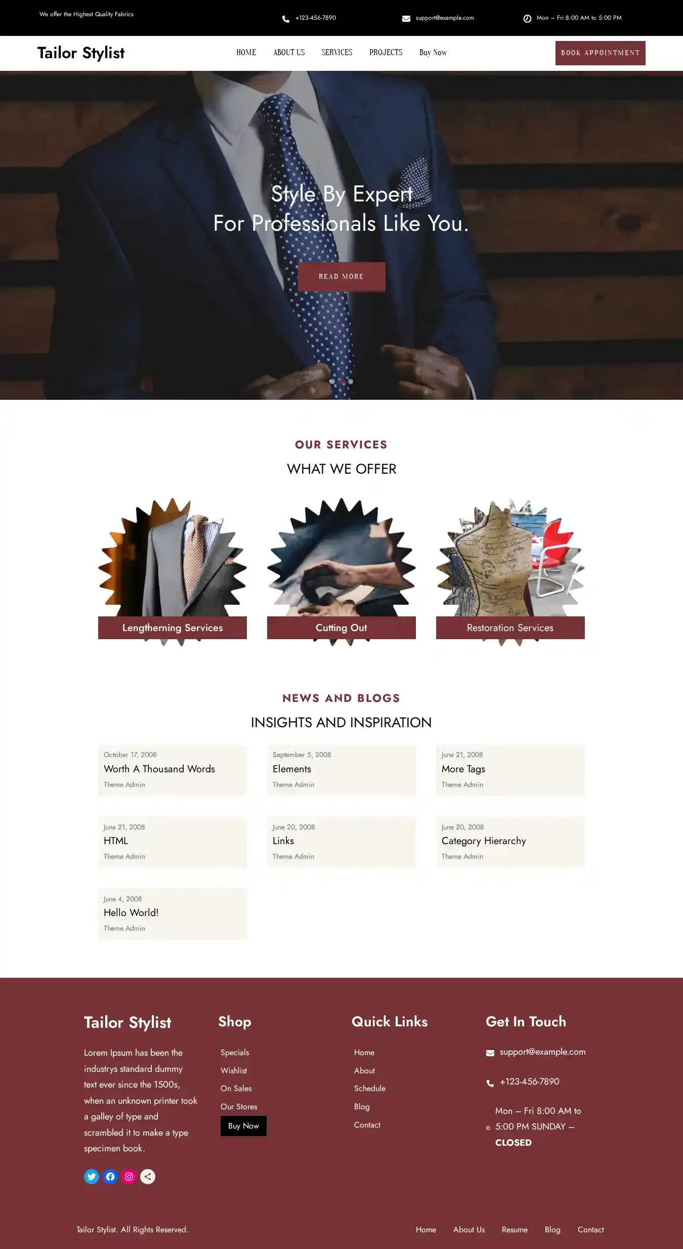 Tailor Stylist home page on desktop