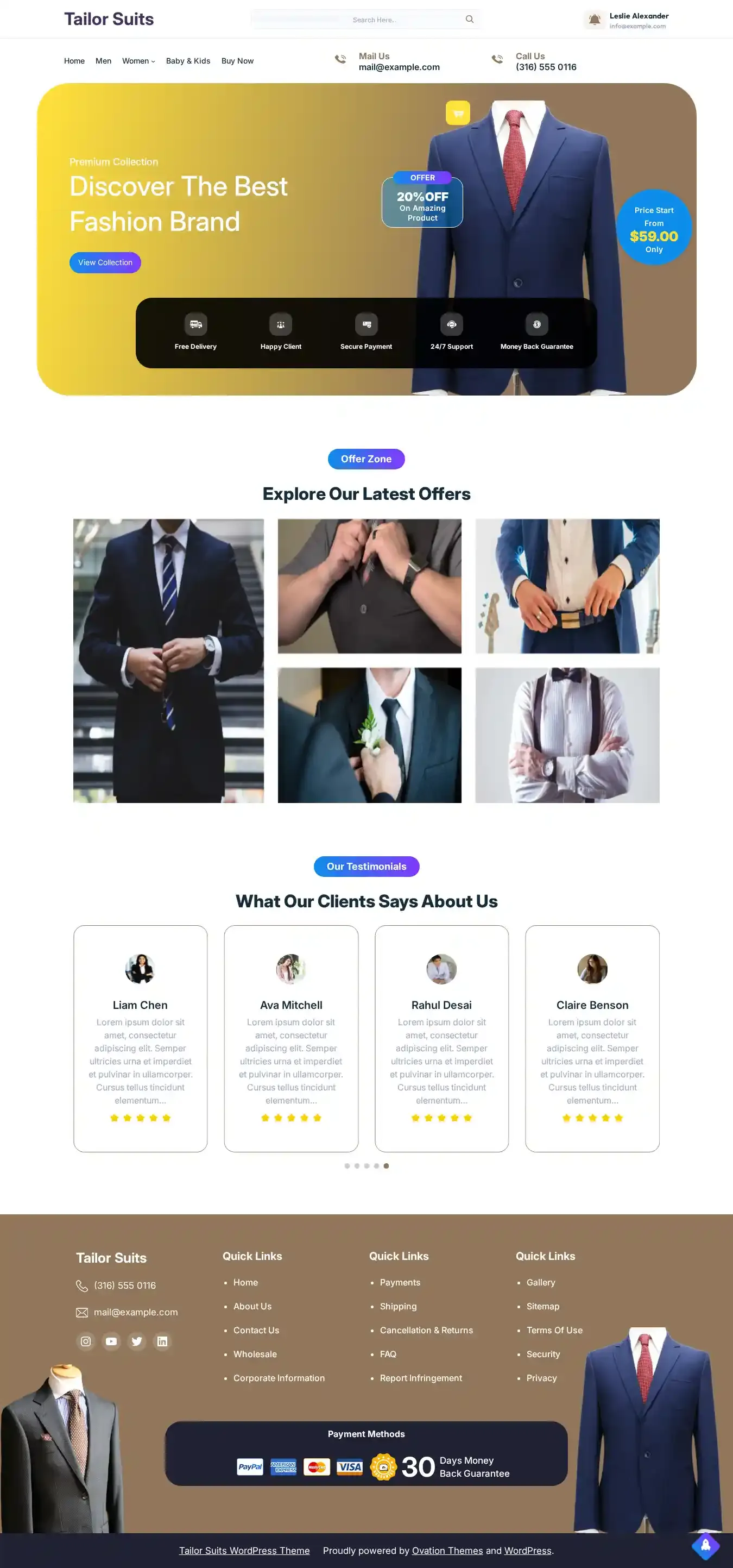 Tailor Suits home page on desktop