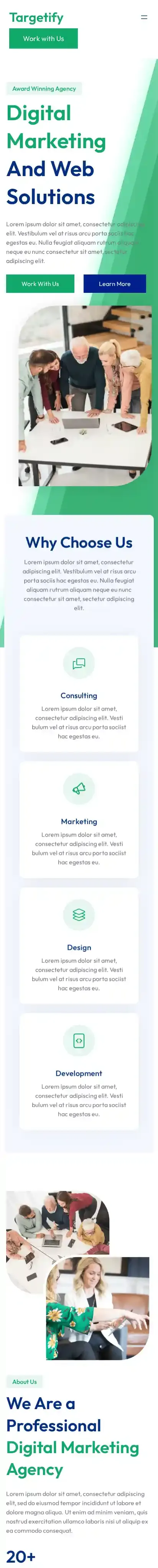 Targetify home page on mobile