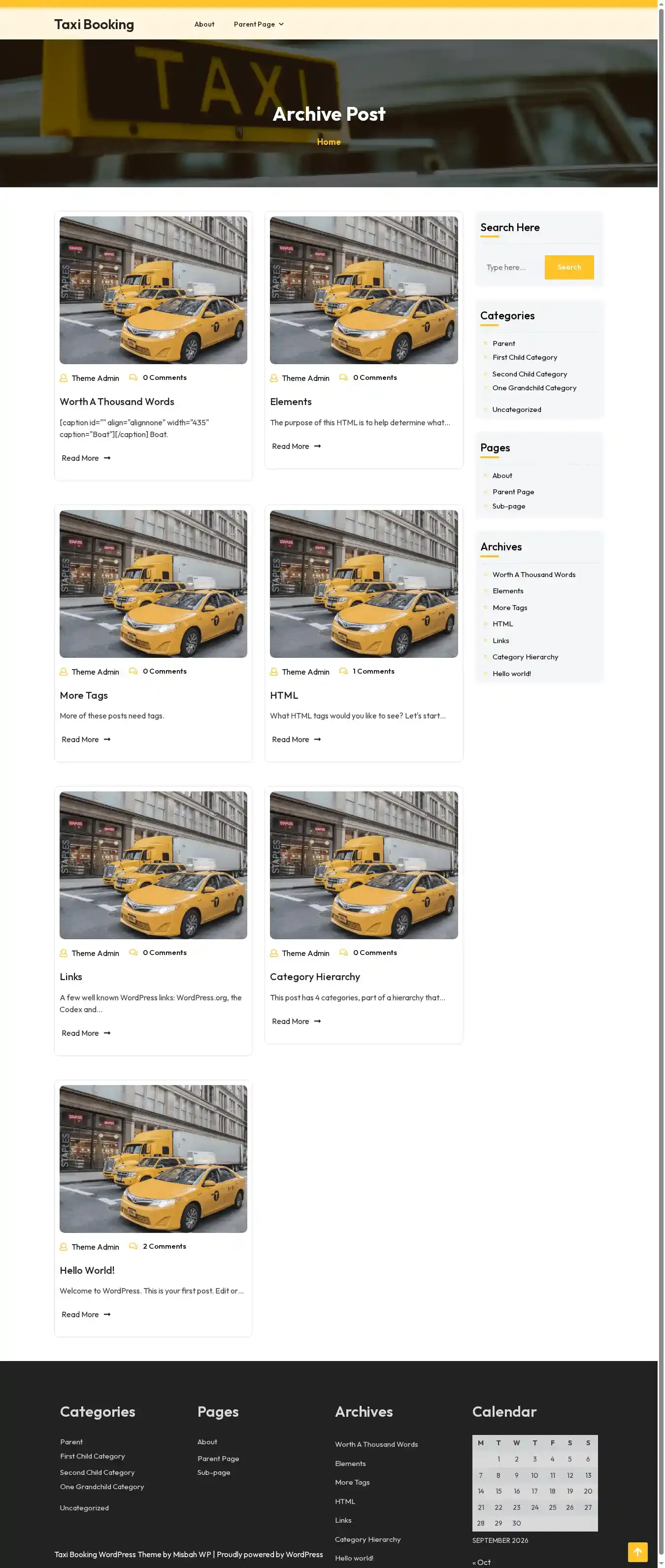 Taxi Booking home page on desktop