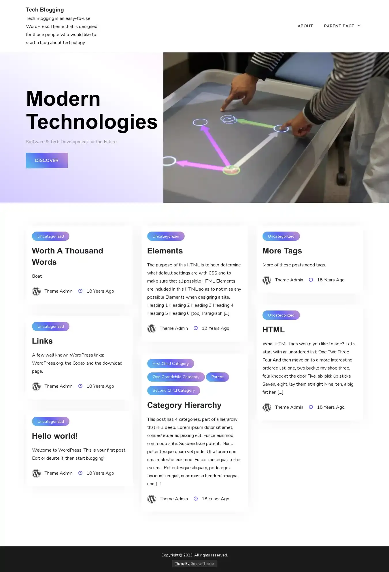 Tech Blogging home page on desktop