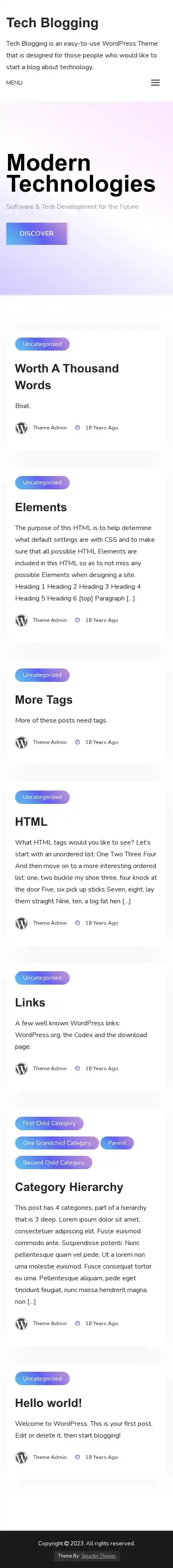 Tech Blogging home page on mobile