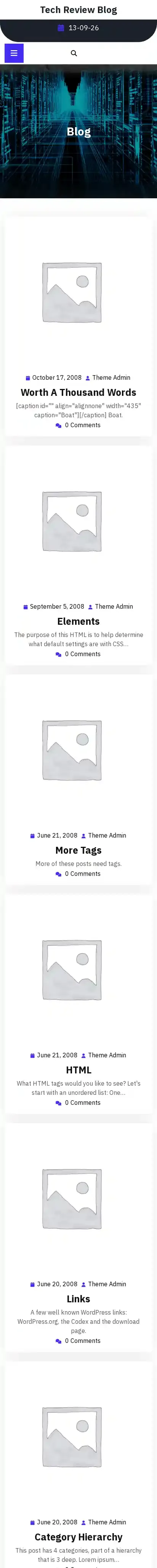 Tech Review Blog home page on mobile