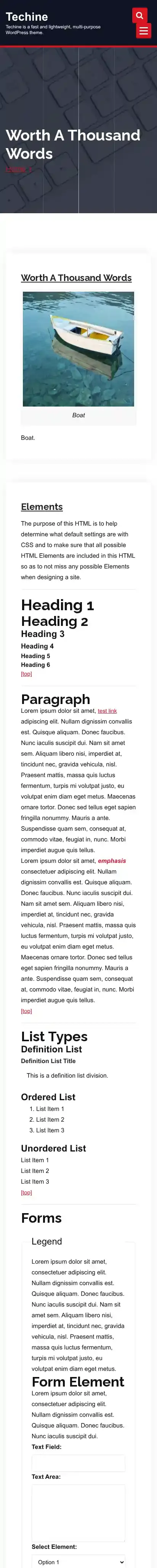 Techine home page on mobile