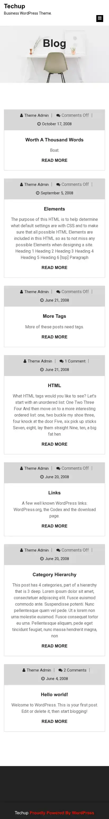 Techup home page on mobile