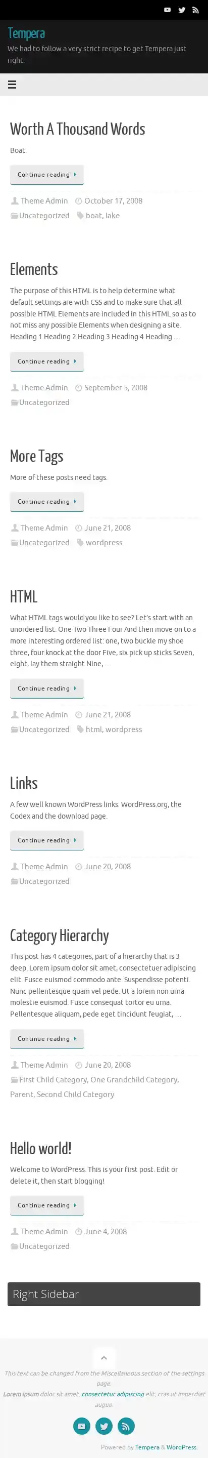 Tempera home page on mobile