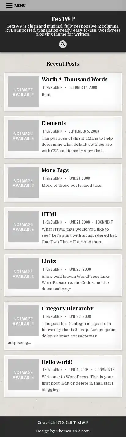 TextWP home page on mobile