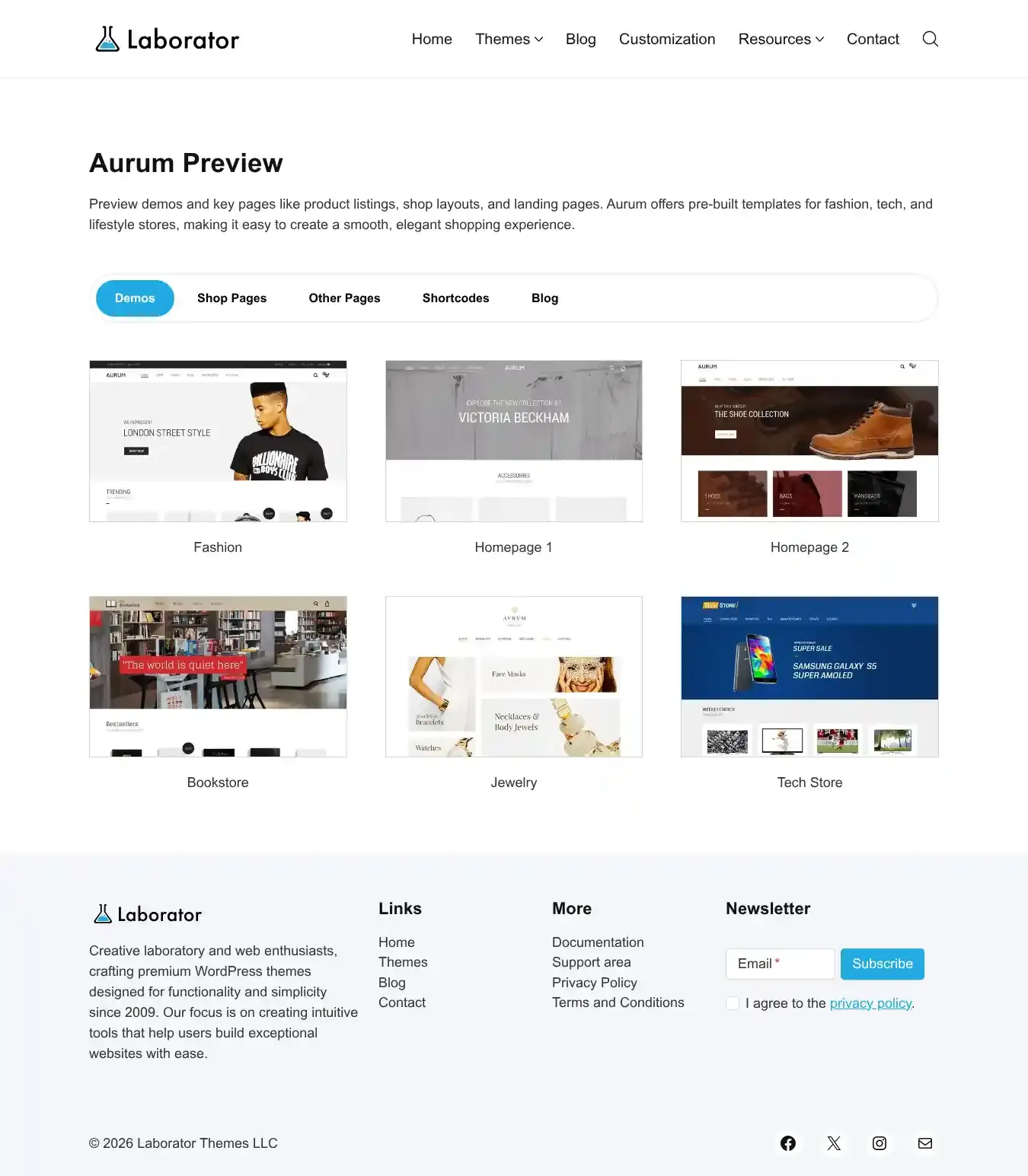 Aurum home page on desktop