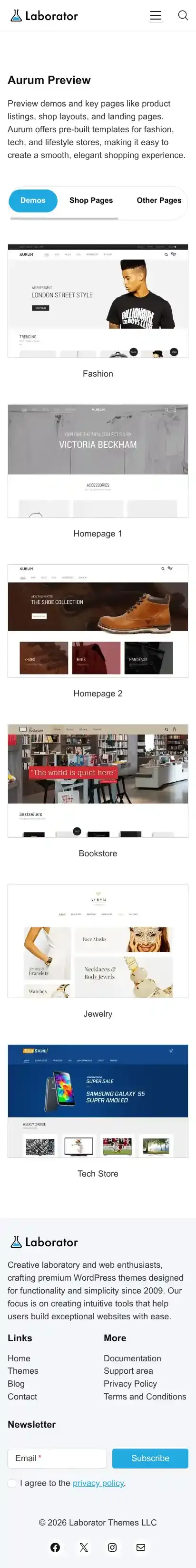 Aurum home page on mobile