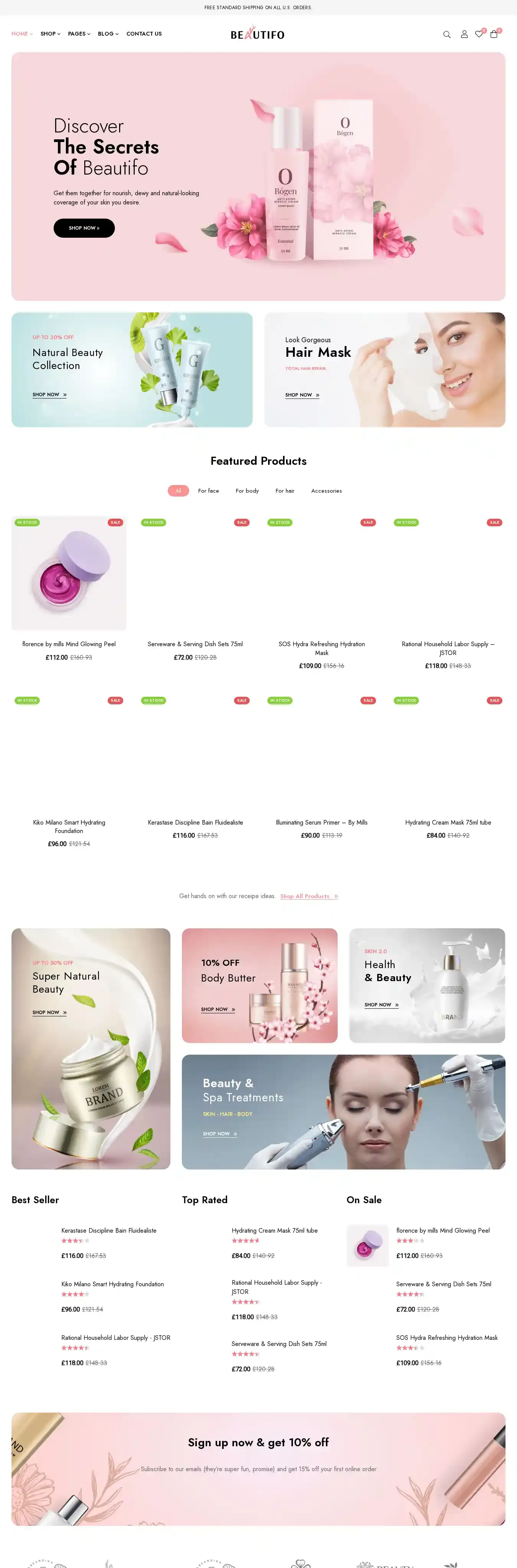 Beautifo home page on desktop