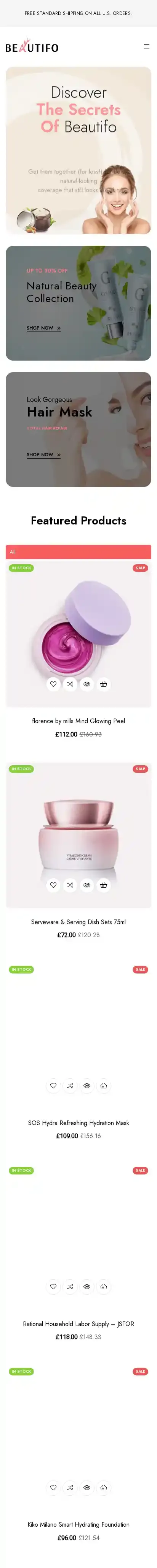 Beautifo home page on mobile