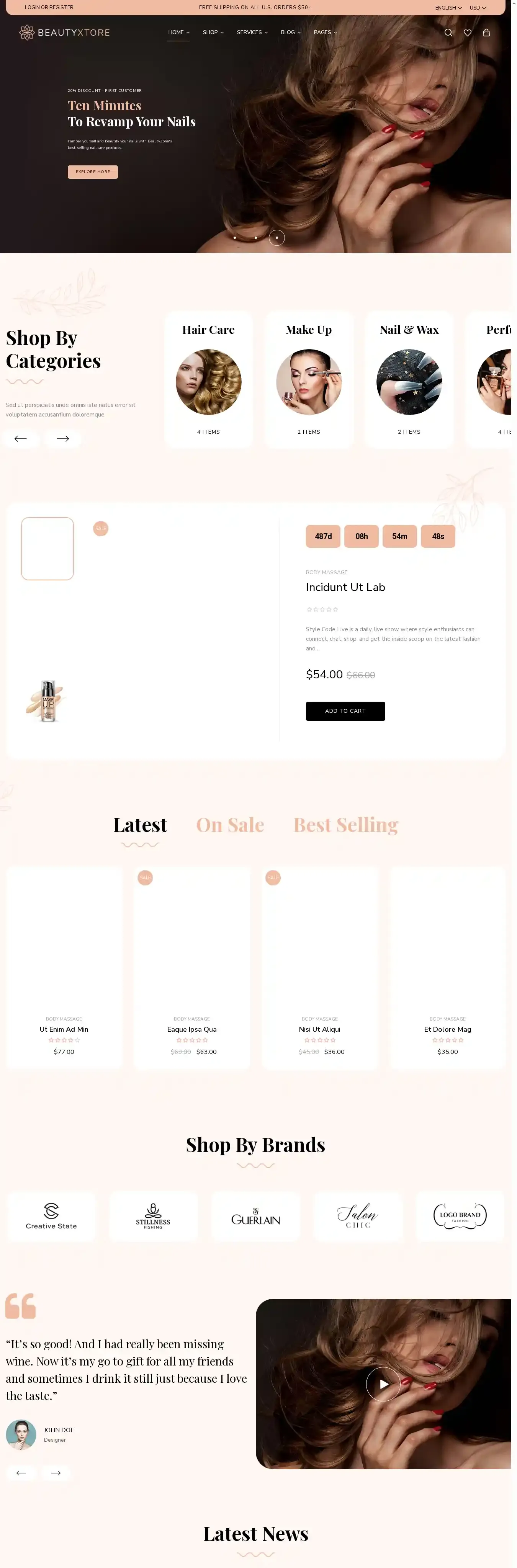 BeautyXtore home page on desktop