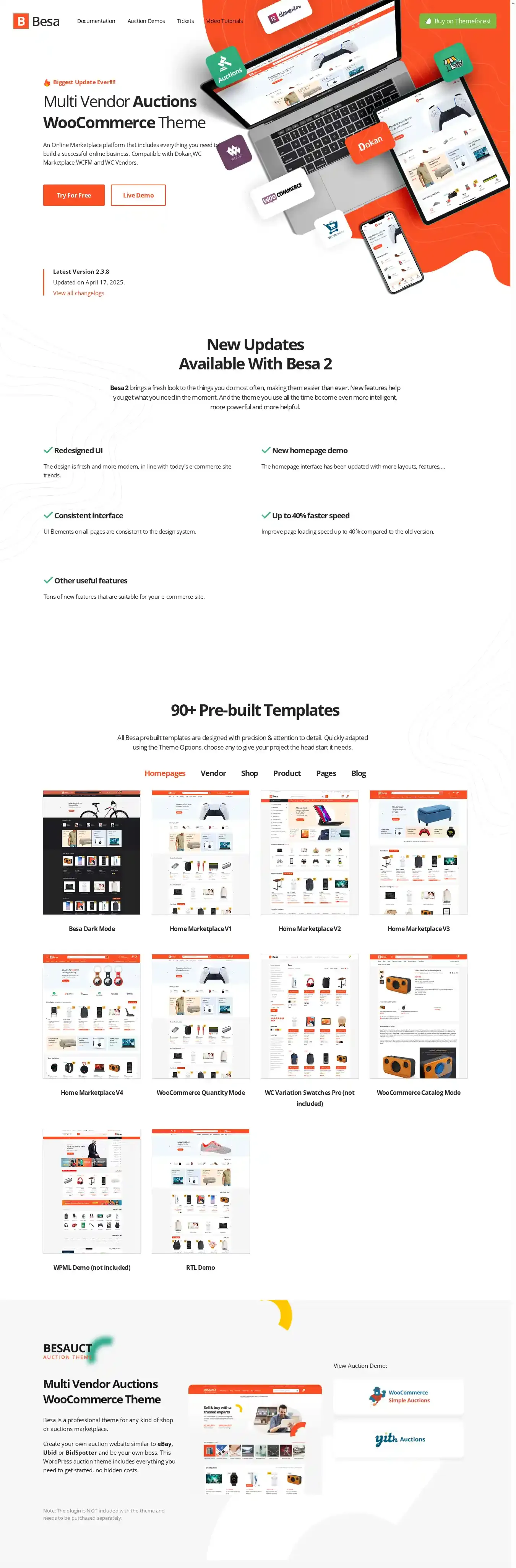 Besa home page on desktop