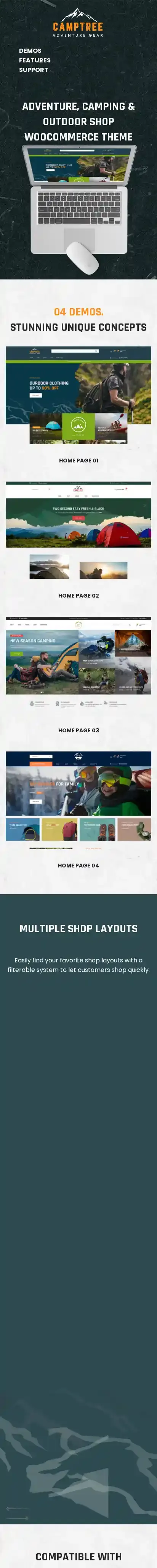 Camptree home page on mobile