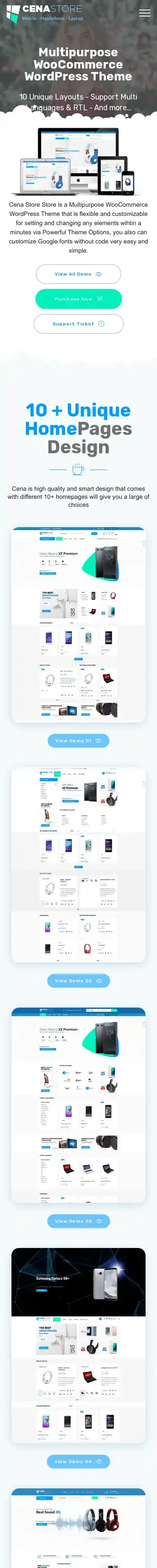 Cena Store home page on mobile