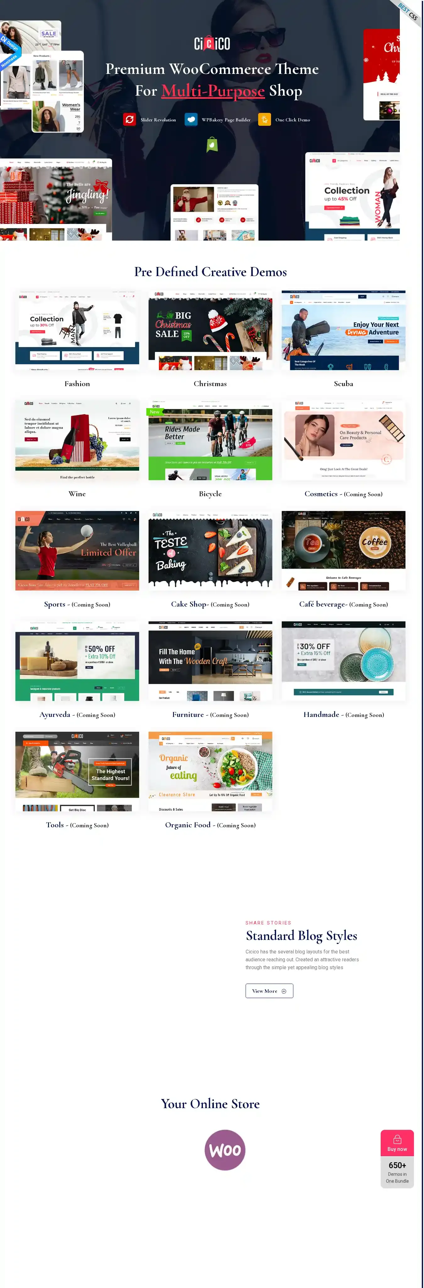 Cicico home page on desktop