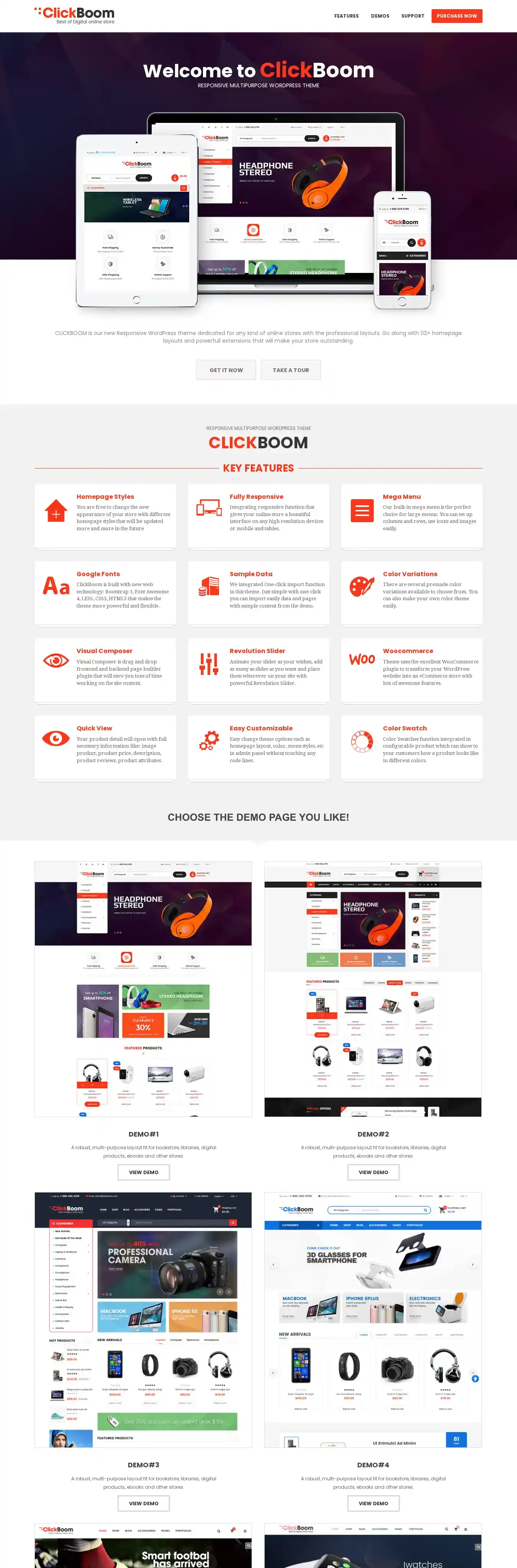 ClickBoom home page on desktop