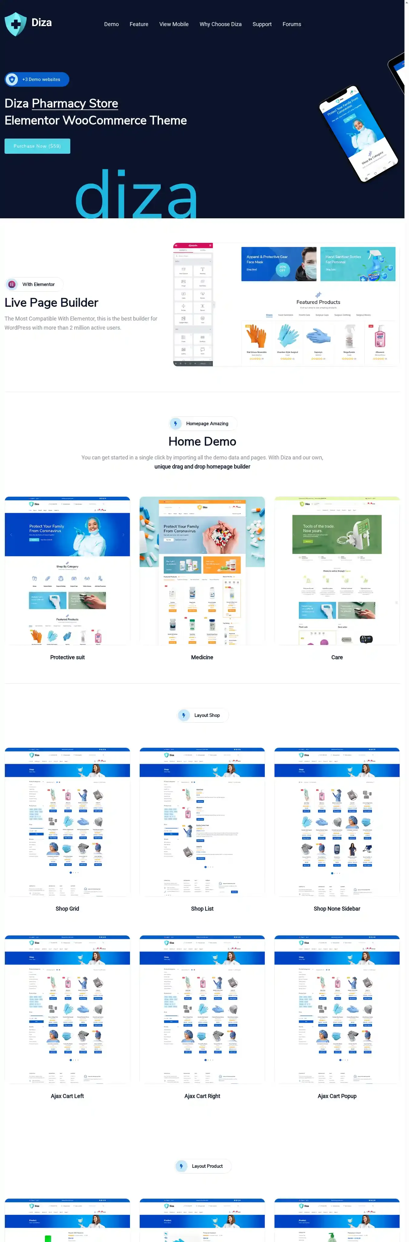 Diza home page on desktop