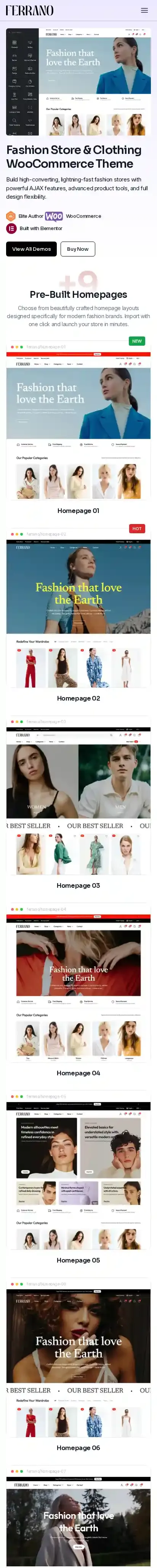 Ferrano home page on mobile
