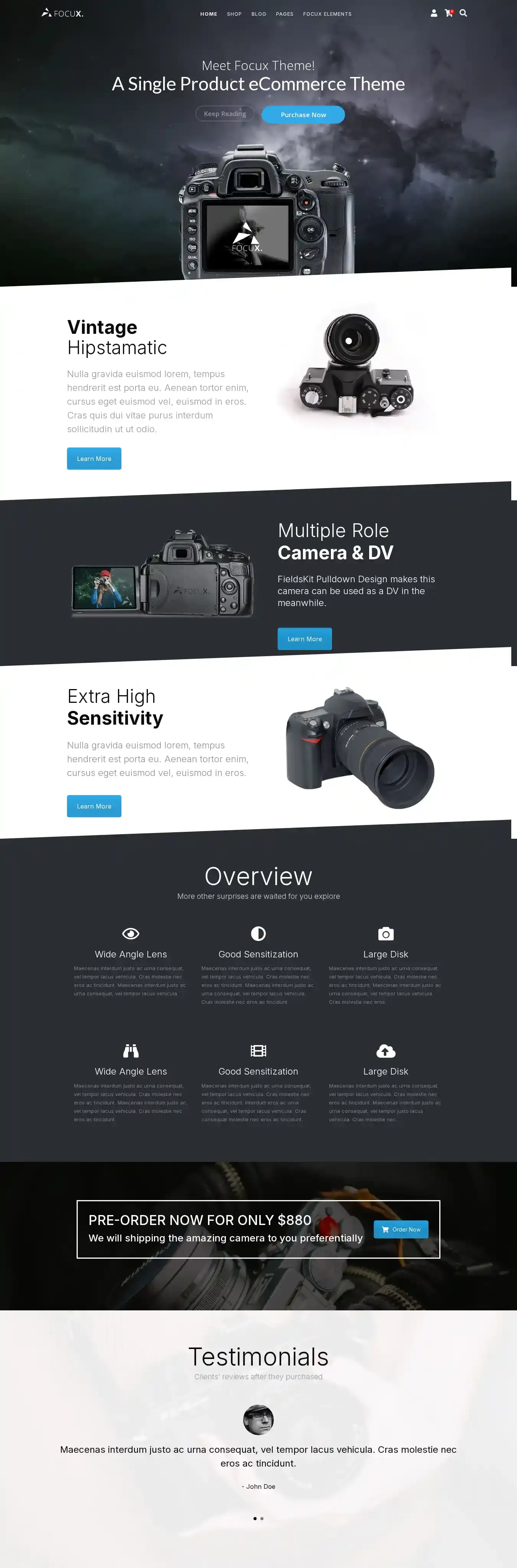Focux home page on desktop