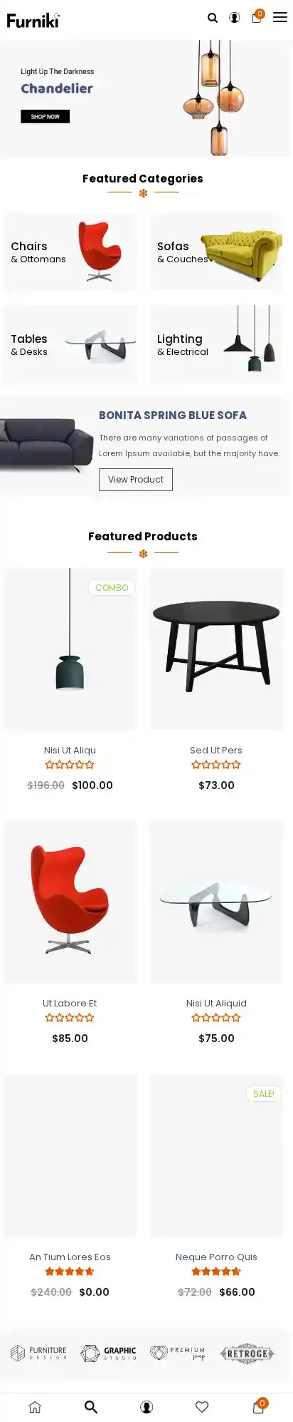 Furniki home page on mobile