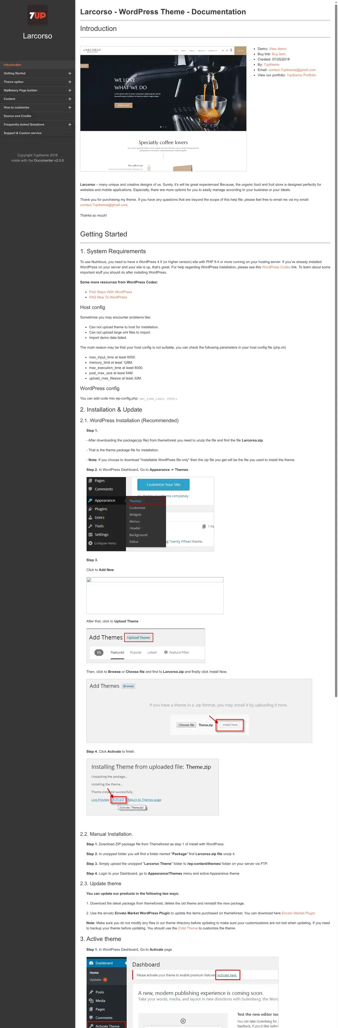 Larcorso home page on desktop