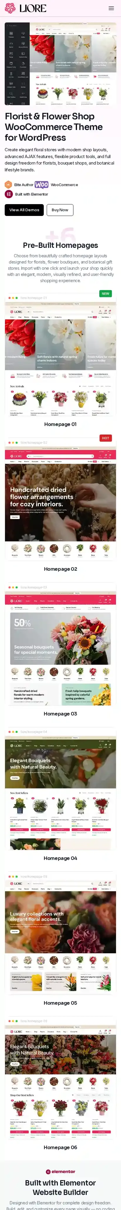 Liore home page on mobile