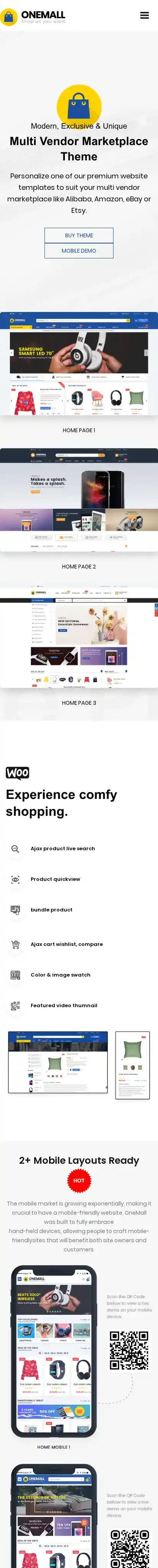 OneMall home page on mobile