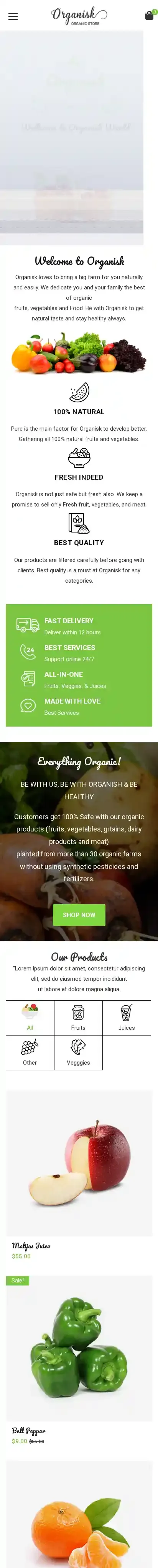 Organisk home page on mobile