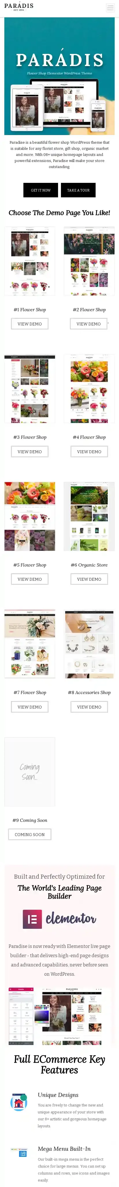 Paradise home page on mobile
