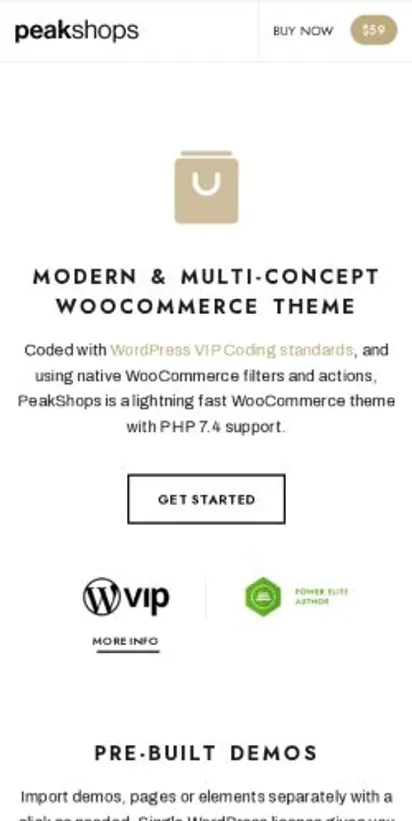 PeakShops home page on mobile